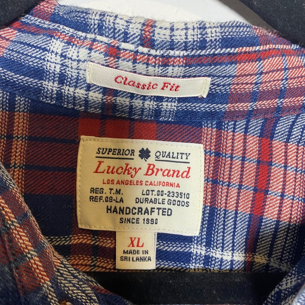 Lucky Brand Classic Red Flannel Mens XL Boho Casual Rustic Outdoor Plaid Western - Picture 5 of 13